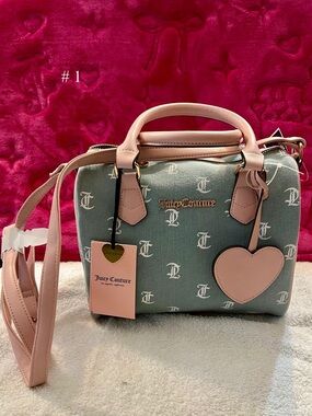 Juicy Couture Pink & Gray Logo Satchel with Heart Charm
